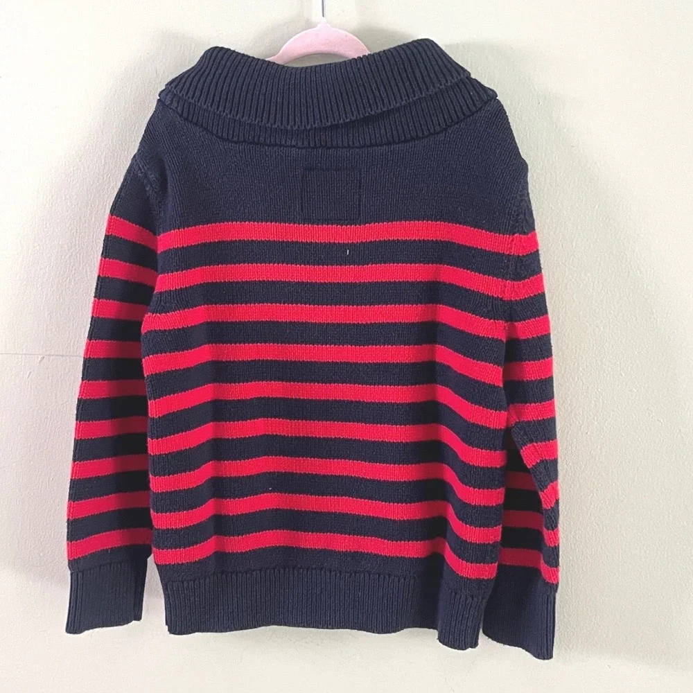 OshKosh B'gosh Shawl Neck Sweater 5 Boys Striped Navy Blue Red OSH11774-SSI